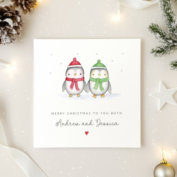 Personalised Couple Christmas card - Penguins